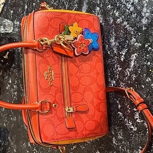 Coach Rowan Satchel in Blocked Signature  Canvas with matching keychain